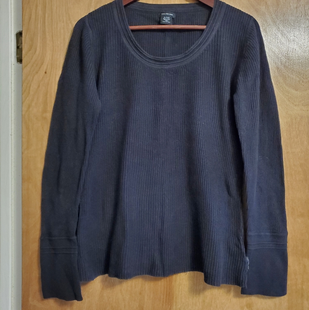 Calvin Klein black waffle knit top XL